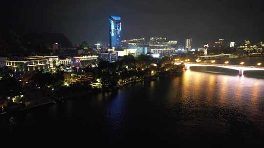 广西柳州银泰城夜景灯光航拍