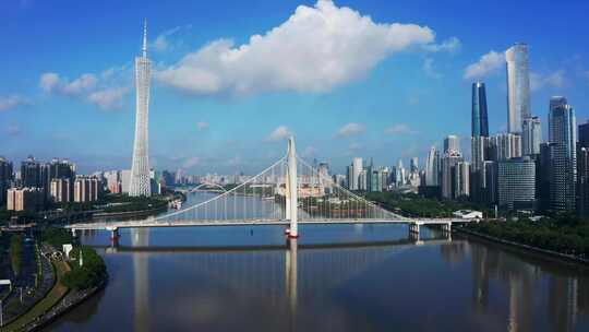 广州珠江新城猎德大桥蓝天航拍