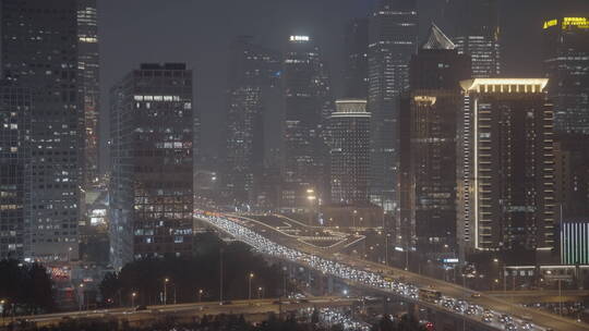 城市夜景车流 国贸车流视频素材模板下载