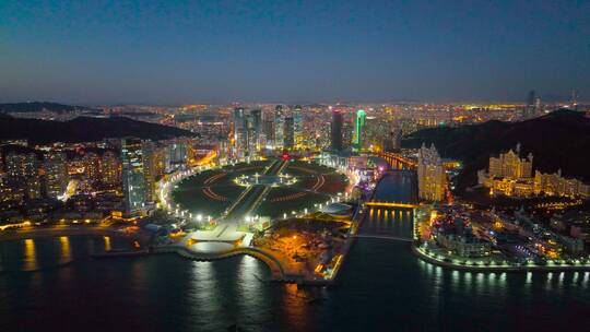 4K大连星海广场夜景航拍 城市夜景航拍