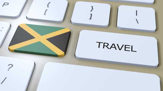 牙买加国旗和文字旅行按钮旅行到国家3D动视频素材模板下载