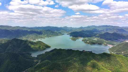 航拍山区水库城市水源地山区水库