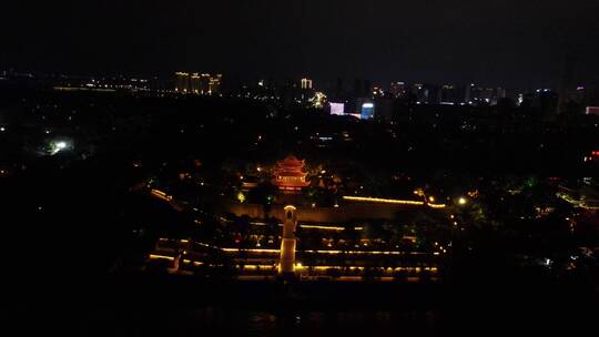 航拍湖南岳阳巴陵广场夜景