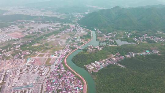 航拍 县城 小城 河流 山区 泾县