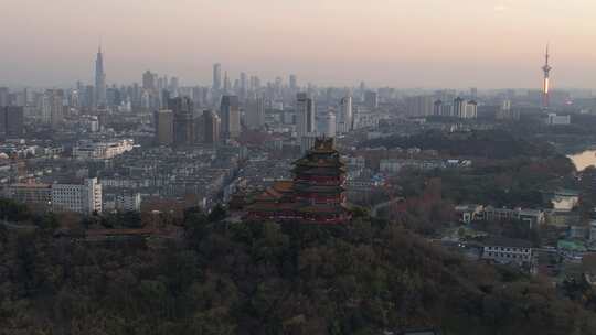 深秋傍晚的南京阅江楼风光航拍素材