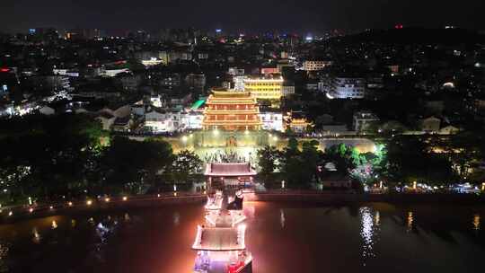 广东潮州古城广济门城楼夜景航拍