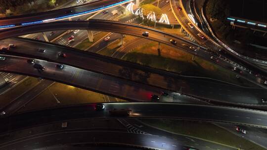 高架桥车流夜景航拍视频素材模板下载