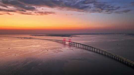 青岛胶州湾跨海大桥夜景航拍