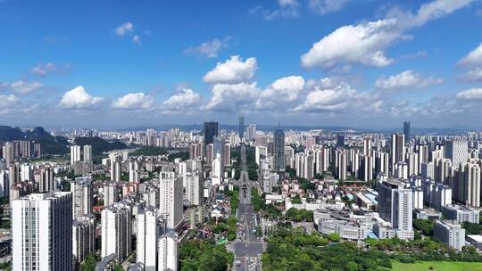 广西柳州文昌路城市大景交通航拍