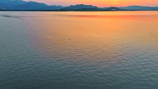 大自然水库湖泊 日出夕阳航拍