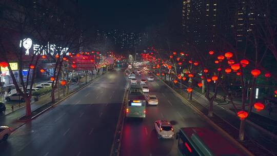 城市街道的红灯笼视频素材模板下载