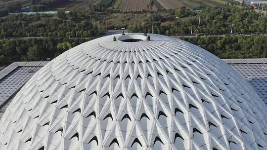 航拍河北廊坊大厂民族宫建筑顶部特写