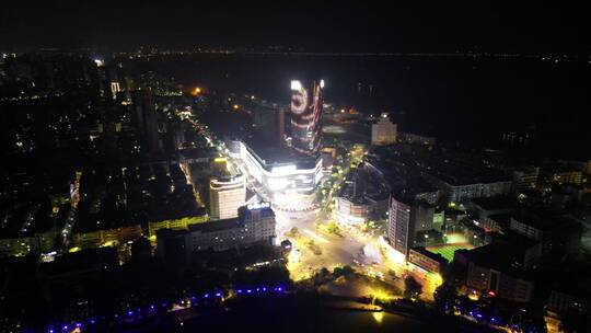 江西九江城市夜景交通航拍