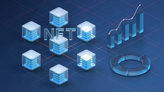 NFT数字版权加密技术概念图 3D渲染