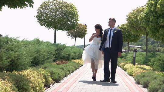 公园里的新婚夫妇视频素材模板下载