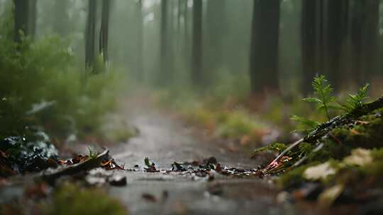 森林的雨季雨水雨滴阴天