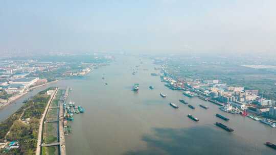 上海黄浦江入海口船只货轮延时摄影超清4K