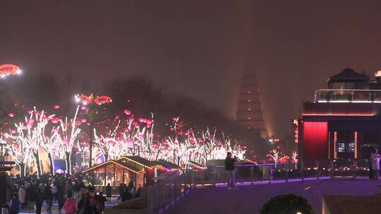 人流夜景 西安不夜城