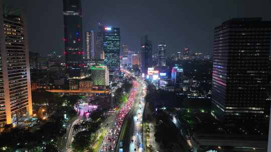 原创航拍印尼城市雅加达天际线夜景风光