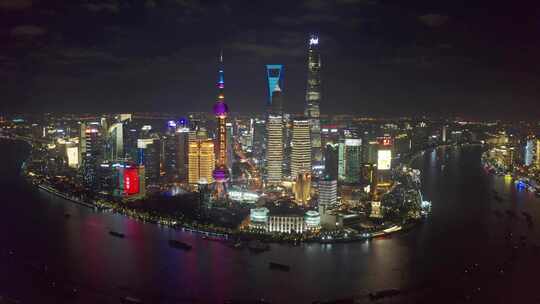 航拍上海陆家嘴外滩现代城市夜景