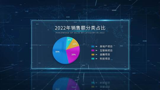 蓝色简洁企业数据图表3D立体饼图环状图4K