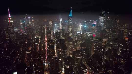 美国纽约曼哈顿中城夜晚市中心都市都会建筑