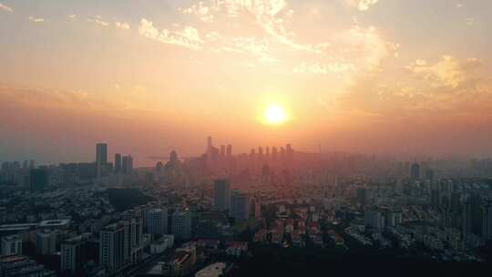 城市建筑都市日出日落朝阳晚霞夕阳黄昏航拍