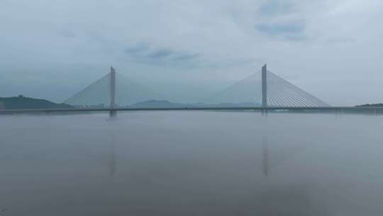 杭州富阳区富春江晨雾风光航拍