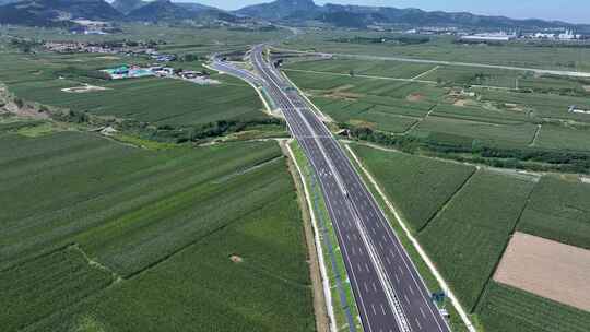 高速公路穿过绿色的田野