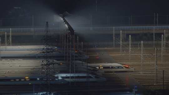 南京南动车所存车线夜景延时摄影视频素材模板下载