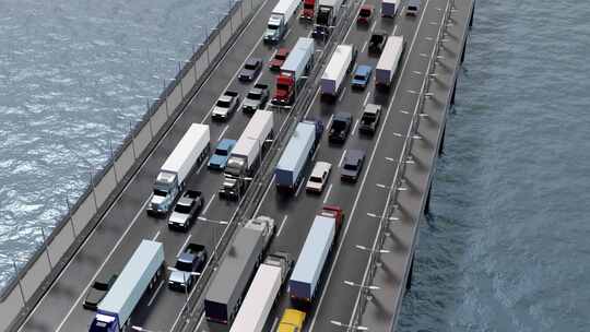 跨海大桥车辆通过三维动画