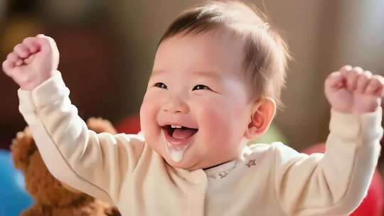 开心婴儿举起双手