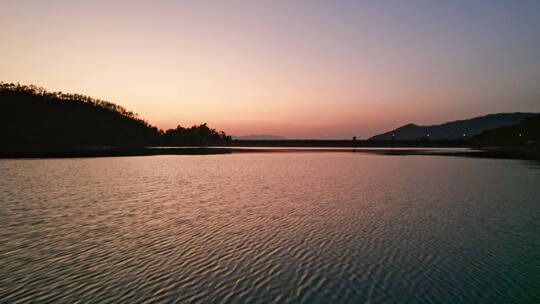 珠海金台寺佛教寺庙夕阳水库航拍