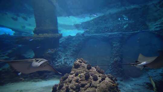 黄貂鱼，水族馆，水下，溜冰鞋