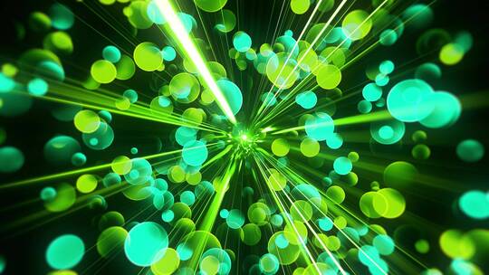 射线周围的绿色和蓝色圆形粒子