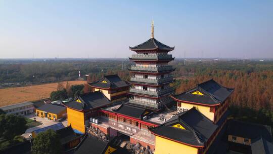 航拍上海青浦天光禅寺