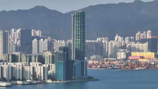 香港维多利亚港清晨日出航拍视频素材模板下载