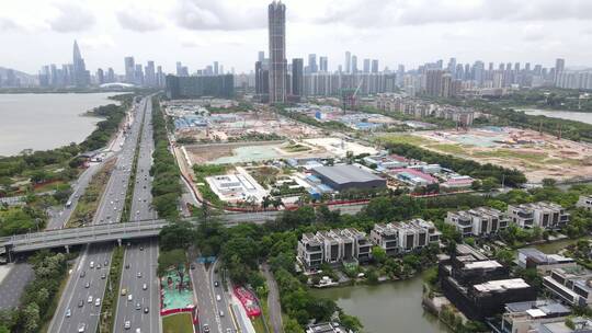 航拍深圳湾超级总部基地工地