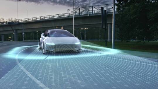 未来概念汽车无人驾驶扫描道路行驶