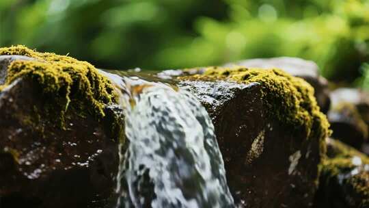 岩石上流淌的自然水流素材