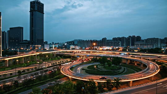 城市道路交通车流立交桥路网繁华夜景