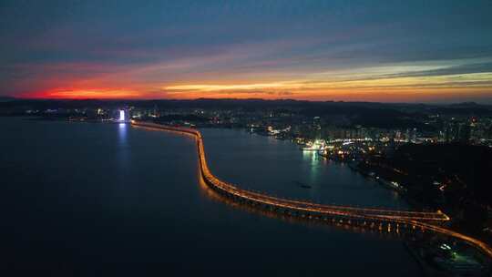 大连星海湾大桥夜景航拍 大连城市夜景航拍