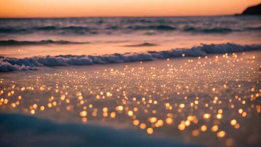 海滩日落海浪波光粼粼