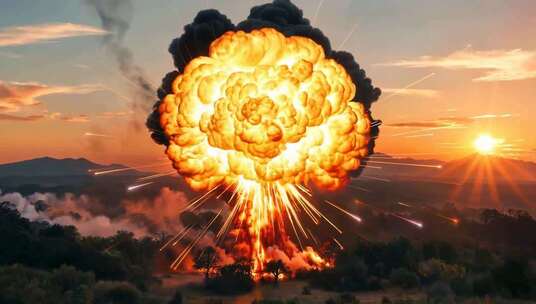 日落时分野外爆炸场景