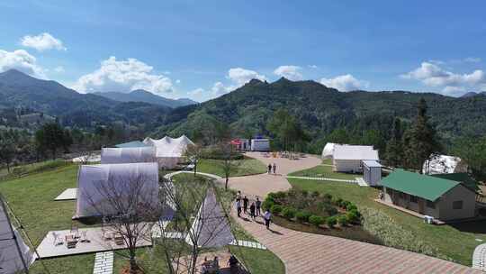 露营基地4k素材航拍背景高清视频户外野营