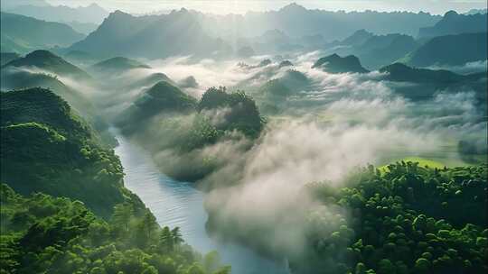 桂林山水桂林风光桂林航拍风光风景日落ai