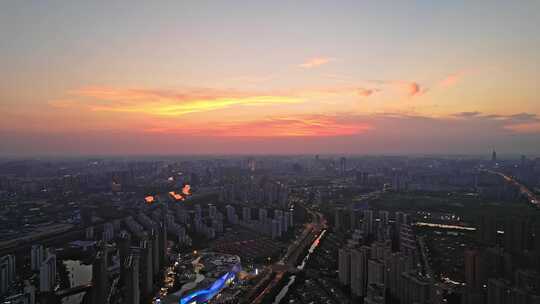 江苏常州城市风景黄昏天空晚霞航拍