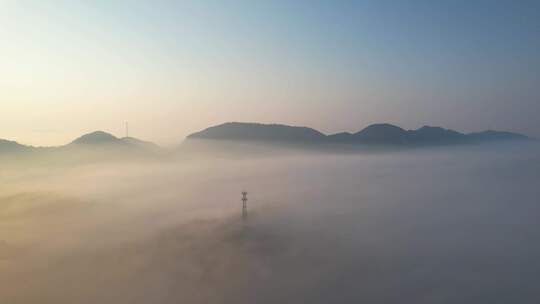 农村乡村日出云海航拍美丽山村