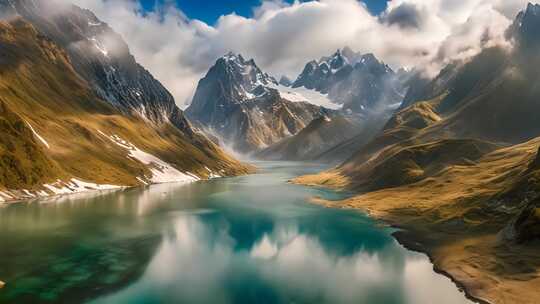 高山湖泊的壮丽景色