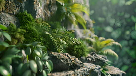长满绿色植物的墙角墙壁